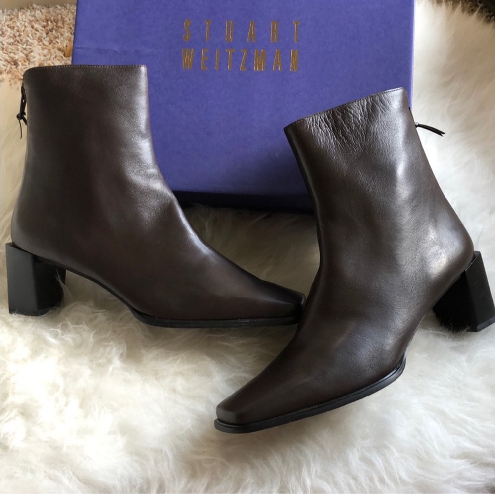 Stuart Weitzman ZEBOOT Nigeria Nappa point square toe block heel ankle boot 7.5